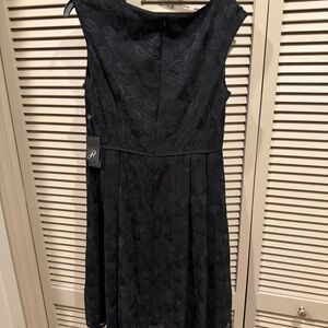 NWTs. Lace Overlay A-Line Adrianna Papell Elegant Black Tea Length Dress